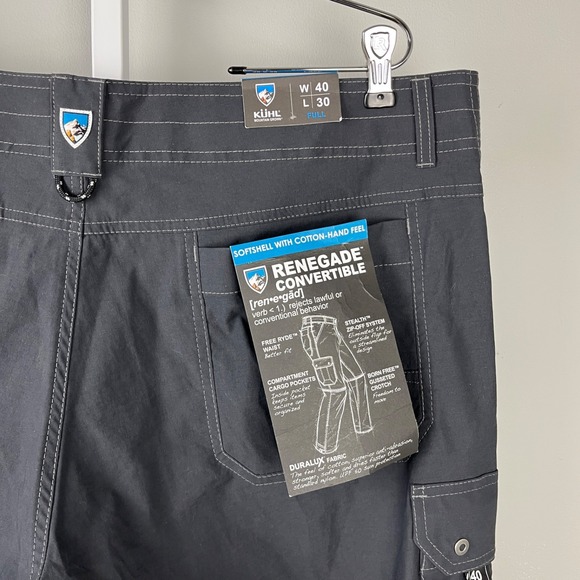 Kuhl Renegade Convertible Pants Mens 40x30‎ Dark Gray Hiking Outdoors NWOT - Picture 5 of 7